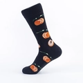 Calze a metà polpaccio nere in cotone con motivi jacquard arancia e polsini a costine - EU 39-46 / Sfondo Nero Pesca
