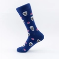 Halloween crew socks featuring white skull and pink rose patterns on dark blue cotton fabric - EU 41-46 / Blue Skull Rose