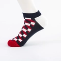 Chaussettes invisibles pour hommes avec motif géométrique damier rouge et noir - EU 39-46 / Bloc de Couleur (Orteil Rouge Foncé Talon Blanc)