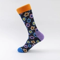 Chaussettes colorées à motifs d'étoiles avec bords-côtes orange contrastants - Bord Orange Talon Violet Motif Feu d'Artifice