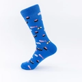 Royal blue crew socks featuring Japanese sushi patterns in premium cotton blend - EU 41-46 / Royal Blue Salmon Sushi