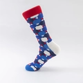 Baumwollsocken mit blau-weiß-roten geometrischen Mustern und roten gerippten Bündchen - Rote Manschette Weiße Ferse Geometrisches Patchwork