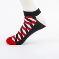 Chaussettes courtes pour hommes avec motif géométrique zigzag rouge et noir - EU 39-46 / Bloc de Couleur (Orteil Rouge Talon Blanc)