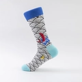 Calze in cotone stile etnico con carpe koi blu e motivi a onde su base bianca - Taglia EU 36-43 / Motivo Carpa che Salta la Porta del Dragone (05)