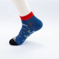 Blue cotton mid-calf sock with red ribbed cuff and red swan pattern for men and women - One Size (36-43) / 10 Duck Chasing