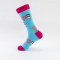Hellblaue Socken mit Cartoon-Donut-Mustern und kontrastierenden pinken Fersen - 40-46 (EU-Größe) / Blauer Donut Kaffee Stil