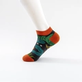 Dark grey low cut cotton ankle socks with vibrant orange accents and green leaf prints - One Size (36-43) / 11 Orange Toe Leaves