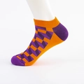 Men's ankle socks featuring vibrant orange and purple geometric block contrast patterns - EU 39-46 / Color Block (Purple Toe Heel)