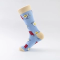 Chaussettes mi-hautes en coton bleu clair avec motifs d'œufs sur le plat et bacon - Dessin Animé Oeuf au Plat Bacon