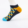 Low-cut boat socks featuring geometric squares in light blue, orange and black - EU 39-46 / Color Block (Blue Toe Orange Heel)