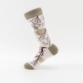Calze in cotone beige con motivi di fiori di ciliegio rosa e uccelli ricamati - Taglia Unica: 36-43 / 04 Fiore di Prugno