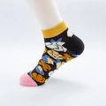Black crew socks featuring colorful floral patterns with yellow cuffs and pink toes - One Size (36-43) / 07 Flower