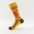 Yellow crew socks with traditional Chinese dragon patterns and contrast heel and toe - One Size: 36-43 / 05 Garden Landscape