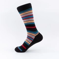 Striped mid-calf cotton socks with black base and colorful horizontal stripes - EU 41-46 / Red Blue Grey Contrast Stripes (02 Seamless)