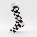 Calze a scacchi bianchi e neri con polsini a coste e tallone in cotone bianco puro - EU 39-46 / Scacchi Bianco Nero