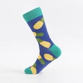 Calze di cotone blu scuro con motivo di ananas giallo e dettagli verde brillante - Taglia Unica (EU 39-46) / Motivo Ananas (Blu Scuro)