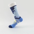 Artistic cloud pattern crew socks in blue and yellow with a ribbed white cuff design - Sea of Clouds Sunset (05 Sunset)