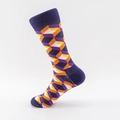 Calze in cotone a metà polpaccio con motivo geometrico 3D viola e arancione - EU 39-46 / Blocchi Geometrici 3D Viola