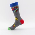 Deep grey cotton crew socks featuring colorful Rubik's cube patterns and contrast accents - EU 39-46 / Dark Grey Cube Pattern