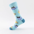Light blue crew socks featuring cartoon cats in teacups with blue and yellow accents - EU 39-46 / Blue Cat in Cup Pattern