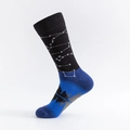Mid-calf cotton socks featuring black and blue contrast with star constellation patterns - One Size(39-46) / Night Sky Reflection
