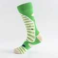 Golf themed lime green cotton crew socks with white stripes and red flag design - One Size(39-46) / Green Golf Course