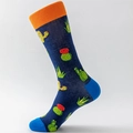 Calze blu navy con motivo a cactus verde, polsini arancioni e dettagli blu in punta - UE 41-46 / Stile Cactus