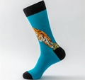 Calze blu lago con motivo tigre arancione e dettagli neri a contrasto su punta e tallone - UE 41-46 / Stile Tigre