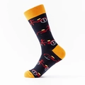 Calze in cotone blu navy con tallone giallo a contrasto e motivi di bici rosse - Stile Bicicletta Retro Blu Scuro e Giallo (20006 Retro)