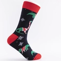 Calze natalizie blu con motivo a dinosauro festivo e tallone rosso per uomo - Taglia Unica(41-46) / Dinosauro di Natale Nero