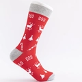 Red Christmas crew socks with white reindeer and snowflake patterns on white background - One Size(41-46) / Red Reindeer