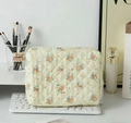 Neceser acolchado en beige crema con estampado floral naranja y cremallera plateada - Mediano (Cuadrado con cremallera) / Mediano Amarillo Naranja Floral