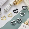 Set of gold silver and black heart-shaped hoop earrings in minimalist geometric design - Heart - Silver Color (Single Piece)