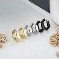 Hexagon geometric hoop earrings in matte gold, silver, and black stainless steel - Octagon - Silver Color (Single Piece)
