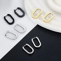 Minimalist U-shaped hoop earrings in black, gold, and silver polished metal finishes - Oval - Silver Color (Single Piece)