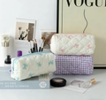 Beauty case trapuntato con motivo a fiocchi blu e chiusura lampo di alta qualità - Astuccio Piccolo