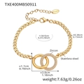 Detail view of gold stainless steel double ring bracelet with zircon inlay dimensions - Gold Double Ring Bracelet (TXE400) / 16+5cm