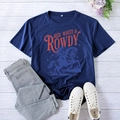 Detail of navy cotton t-shirt featuring Red White & Rowdy vintage horse print and crew neck - Navy Blue