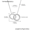 18k gold plated stainless steel necklace featuring interlocking rings with pavé zircon - Steel Color Double Ring Necklace (TXP400) / 43+5cm