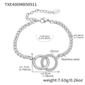 Silver cuban chain bracelet with interlocking zircon rings in stainless steel finish - Steel Color Double Ring Bracelet (TXE400) / 16+5cm