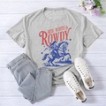 Detail of grey T-shirt featuring Red White & Rowdy vintage graphic and cowboy print - Light Gray