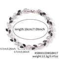 Elegant silver bracelet with marquise black and white cubic zirconia leaf charms - 17cm / White Gold Black & White
