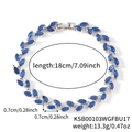Silver bracelet with marquise-cut navy blue zircon leaves in an 18cm flexible link - 17cm (Clearance) / White Gold Sapphire Blue