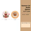 Siamese cat wooden magnetic bottle opener with Christmas theme illustration 6.5cm - Round Siamese Cat Beech Wood Opener