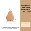 Pear-shaped beech wood magnetic bottle opener with hanging rope and natural wood grain - Pear Shape Beech Wood Opener (No Logo)