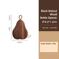 Pear shaped black walnut wood bottle opener with brown leather strap and magnetic back - Pear Shape Black Walnut Wood Opener (No Logo)