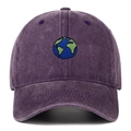 Detailed close-up of the vintage purple washed cotton fabric and Earth embroidery - Adjustable / Earth Embroidery / Purple