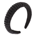 Luxurious black beaded wide sponge headband featuring intricate rows of hand-sewn beads - Black Multi-size Beaded