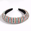 Handmade beaded sponge headband featuring festive red, green, and white crystal beads - Red and Green