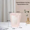 Pink trapezoid gift bag with clear window and white rope handle, size 25x18x28cm - Trapezoid Medium (25x18x28cm) / Pink